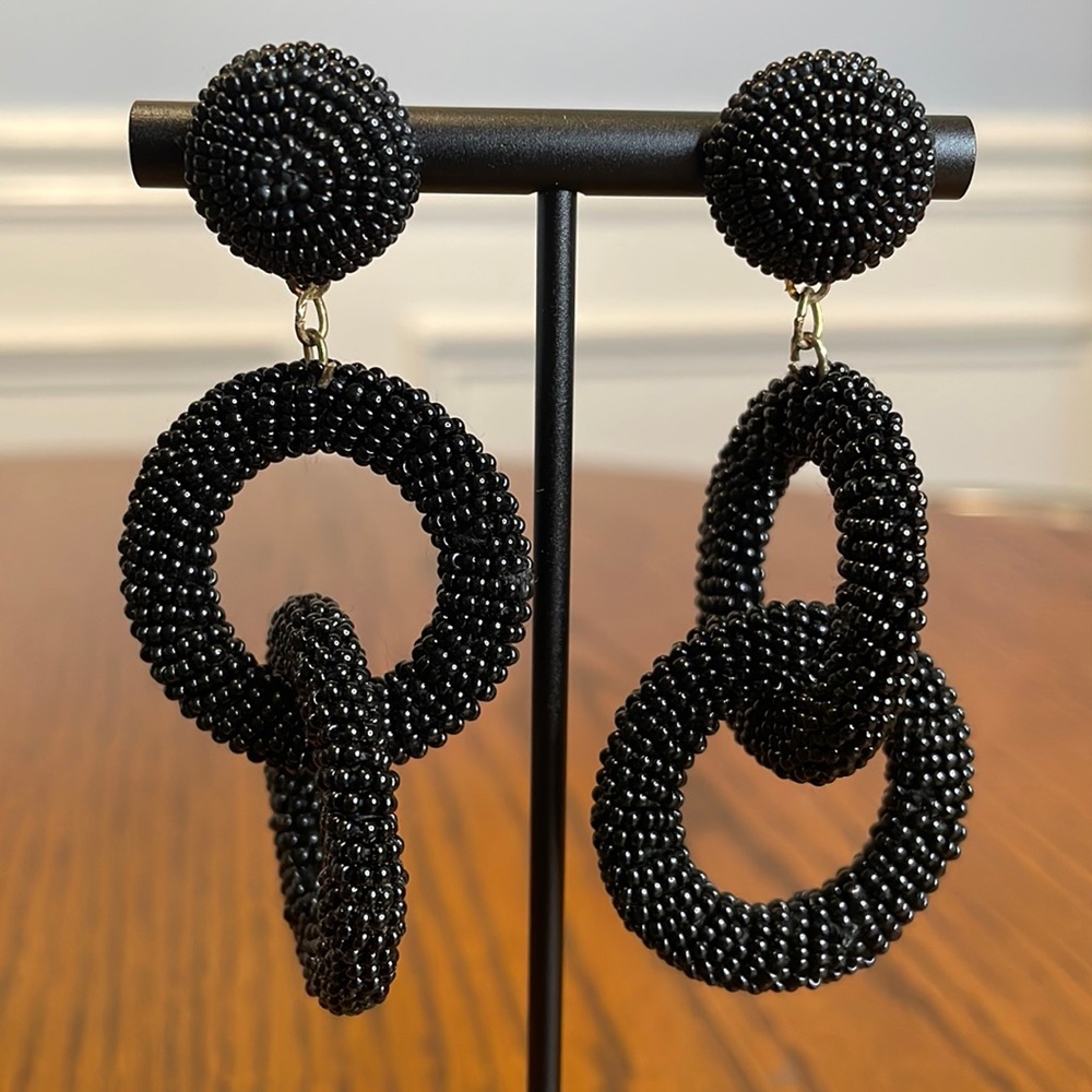 Black Beaded Loop Earrings